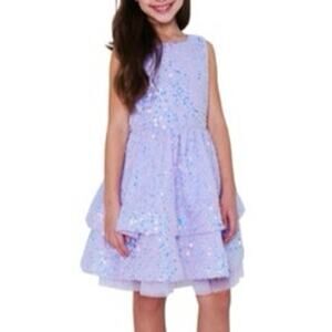 TODDLER GIRLS SEQUIN TIERED DRESS WITH HORSEHAIR HEM IN LILAC Sz